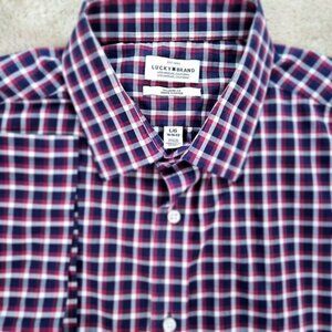 Lucky Brand Button-Down Shirt Tailored Fit Multicolor Plaid Short Sleeve Size L